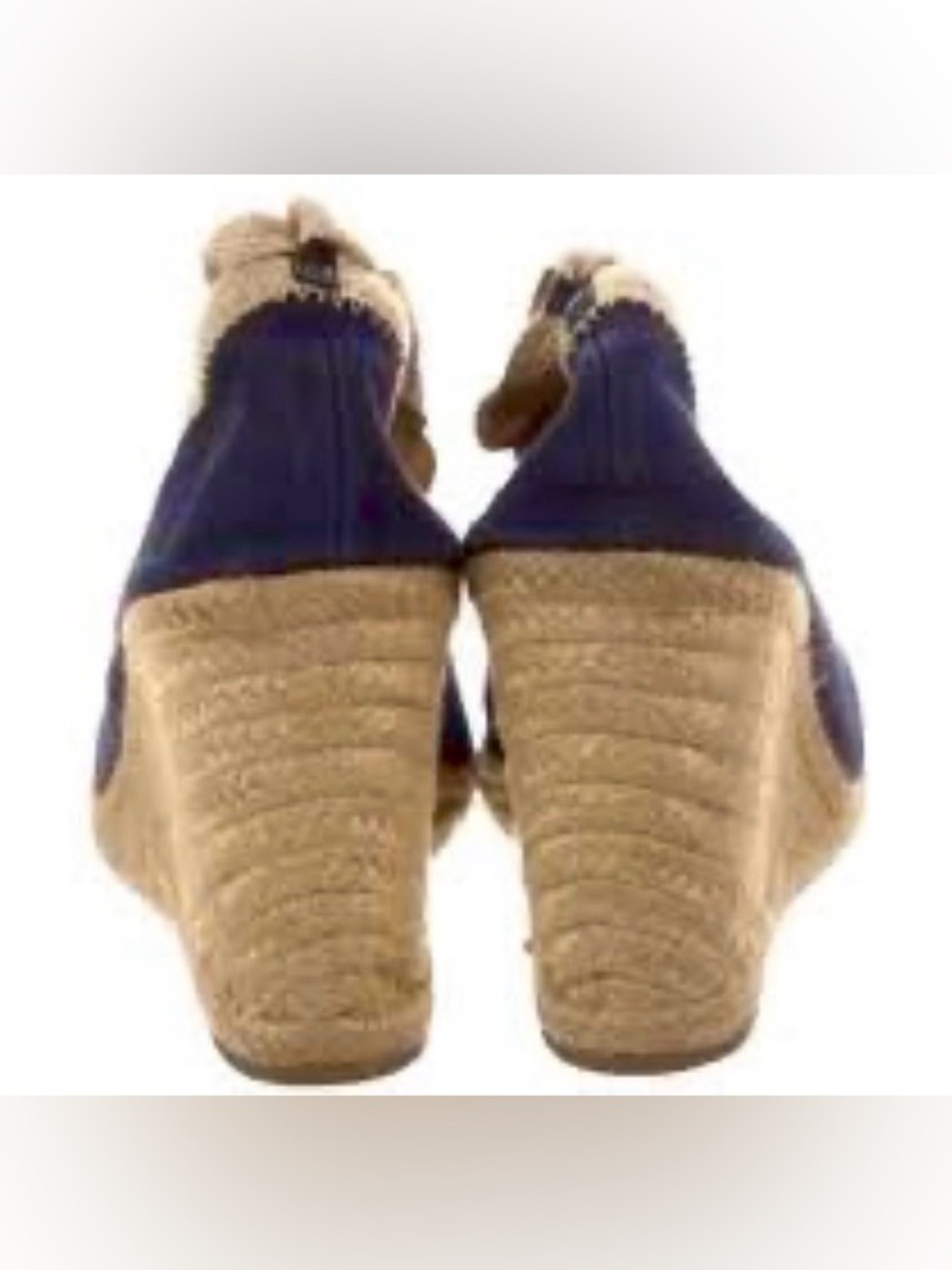 Tory Burch Wedge Espadrille Navy Blue Ankle Tie - Picture 5 of 9